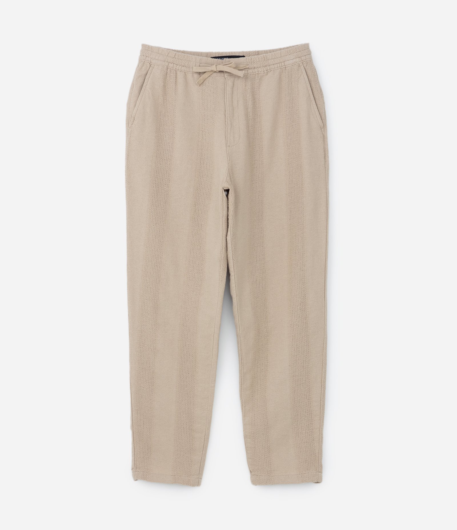 Calça Básica em Algodão com Textura e Cós Elástico Bege 5
