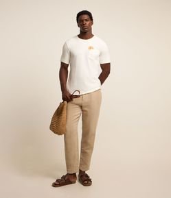 Calça Básica em Algodão com Textura e Cós Elástico