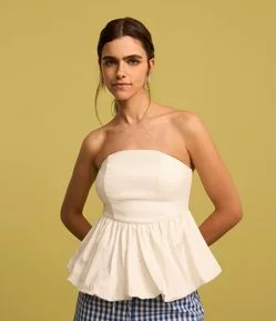 Blusa Balonê em Bengaline com Decote Tomara que Caia