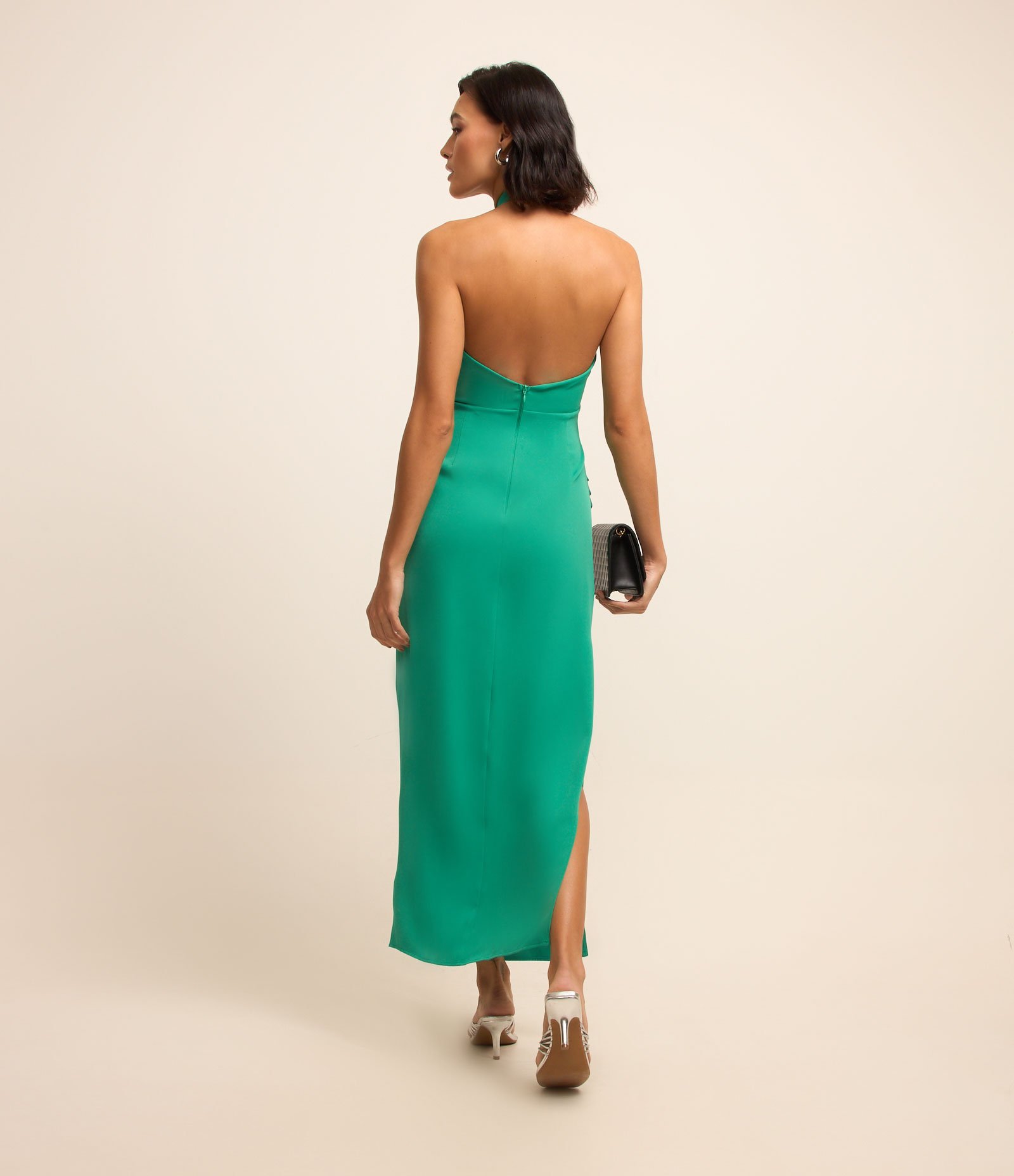 Vestido Longo em Crepe com Decote Halter Gota Verde 3