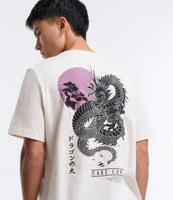 Camiseta Regular em Algodão com Estampa Dragão Take Control