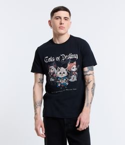 Camiseta Regular em Algodão com Estampa Cats of Destiny