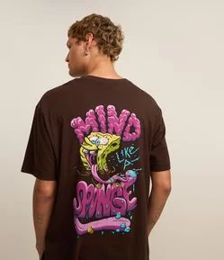 Camiseta Relaxed em Algodão com Estampa Bob Esponja