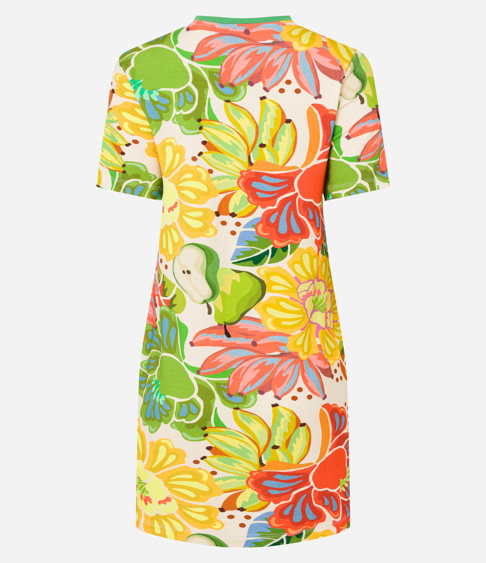 Vestido T-shirt Curto em Viscose com Estampa Flores e Frutas Amarelo 6