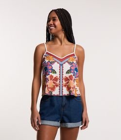 Blusa de Alça Texturizada com Estampa Floral