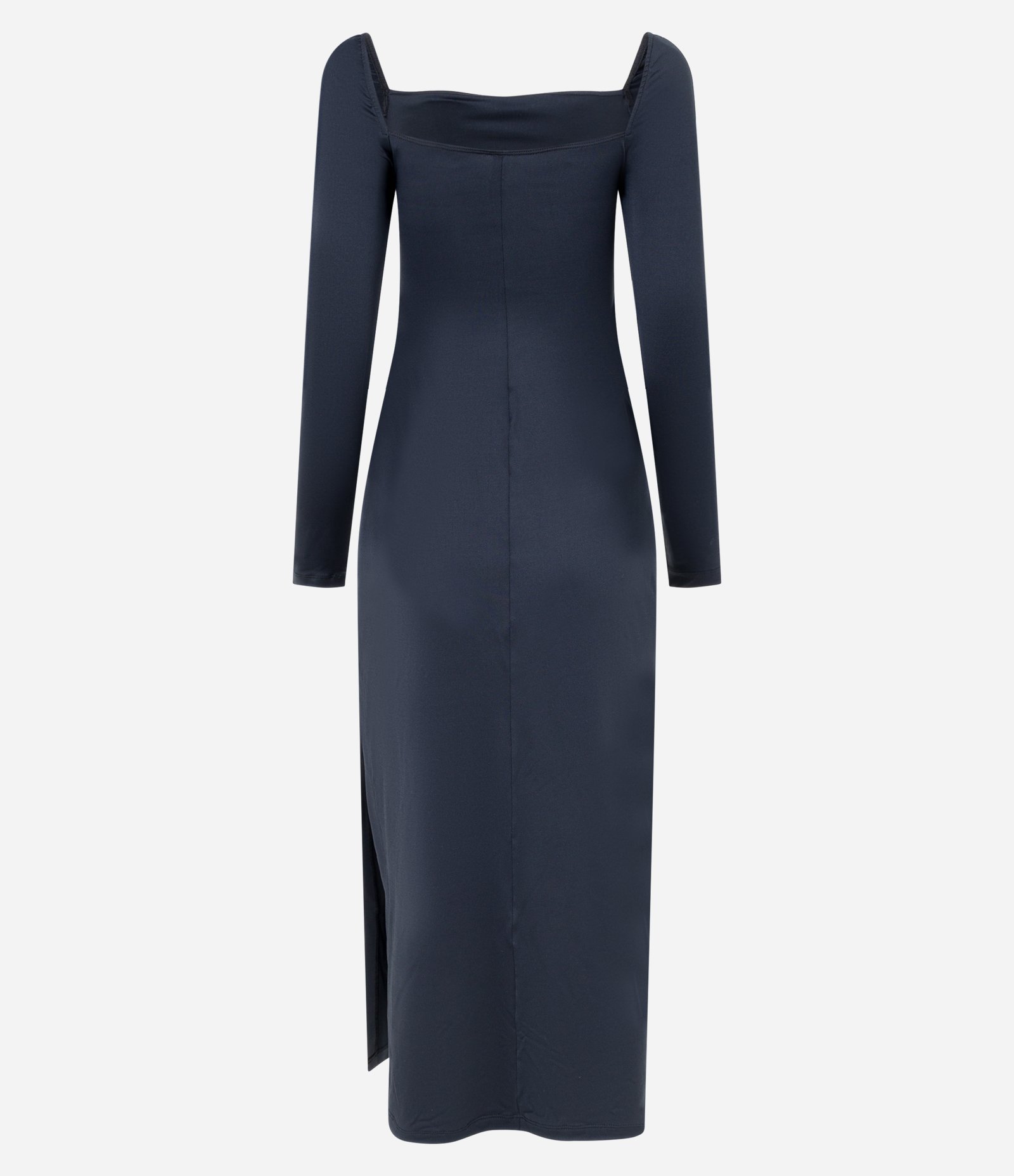 Vestido New Midi com Manga Longa e Fenda Preto 6