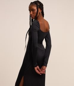 Vestido New Midi com Manga Longa e Fenda