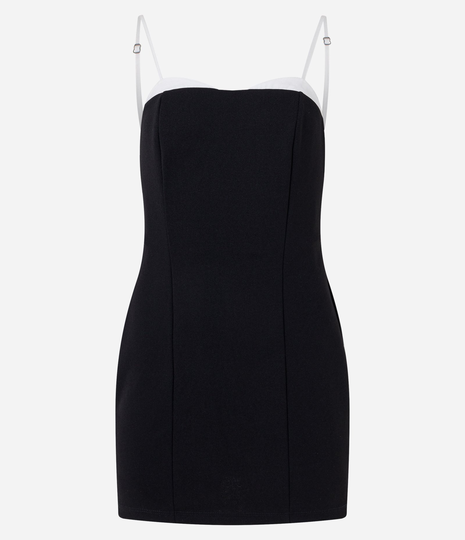 Vestido Curto em Bengaline Tubinho com Alça Fina Contrastante Preto 4