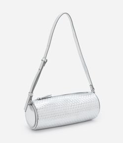 Bolsa Baguete Pequena Cilíndrica e com Efeito Metalizada