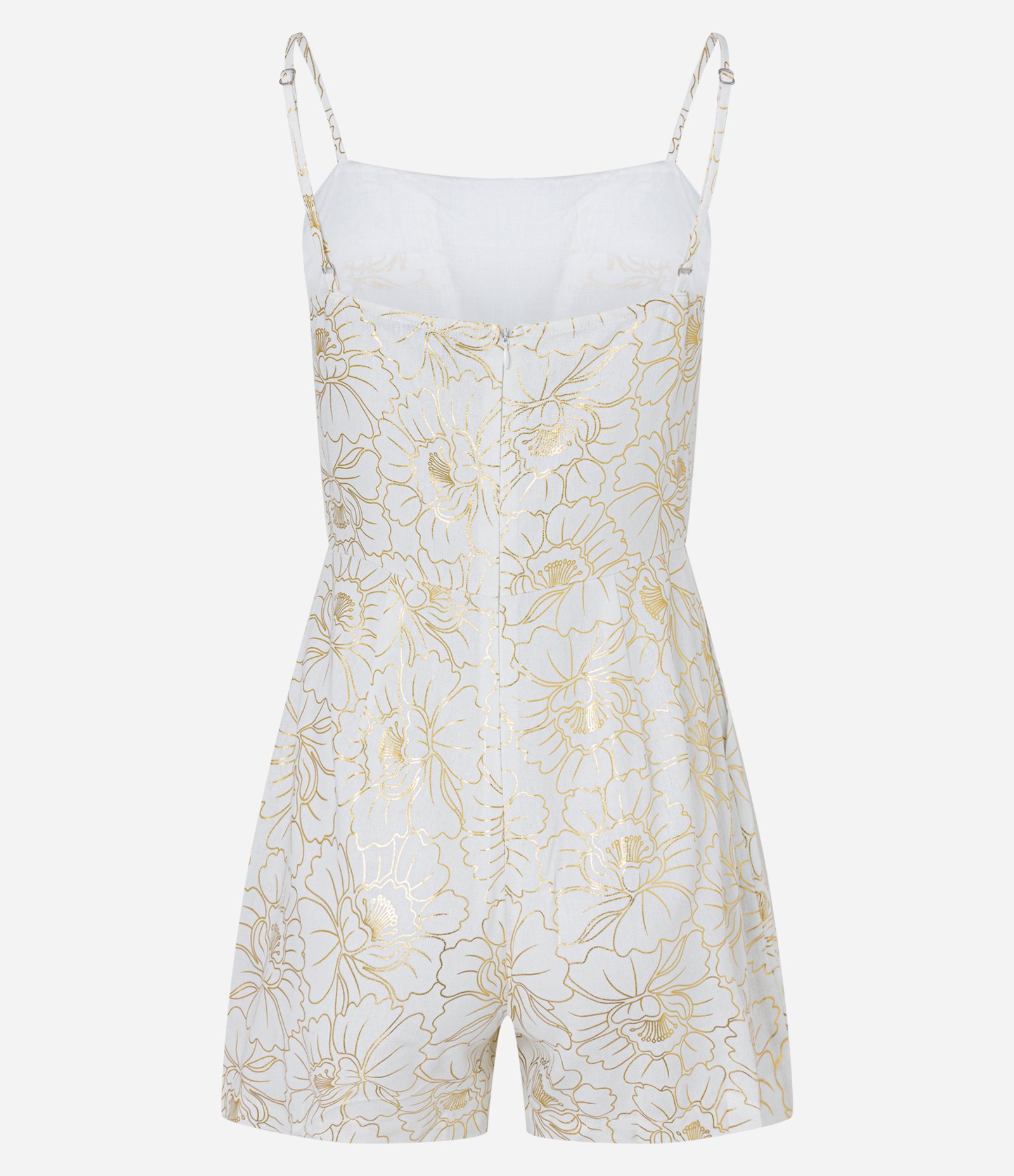 Macaquinho em Viscose e Linho com Estampa Floral de Foil Dourado/Branco 7