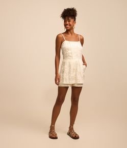 Macaquinho em Viscose e Linho com Estampa Floral de Foil