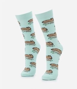 Meia Cano Alto em Algodão Estampa Capivara na Lagoa