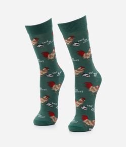 Meia Cano Alto com Estampa de Galinha & Café com Fofoca