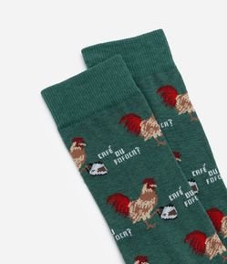 Meia Cano Alto com Estampa de Galinha & Café com Fofoca