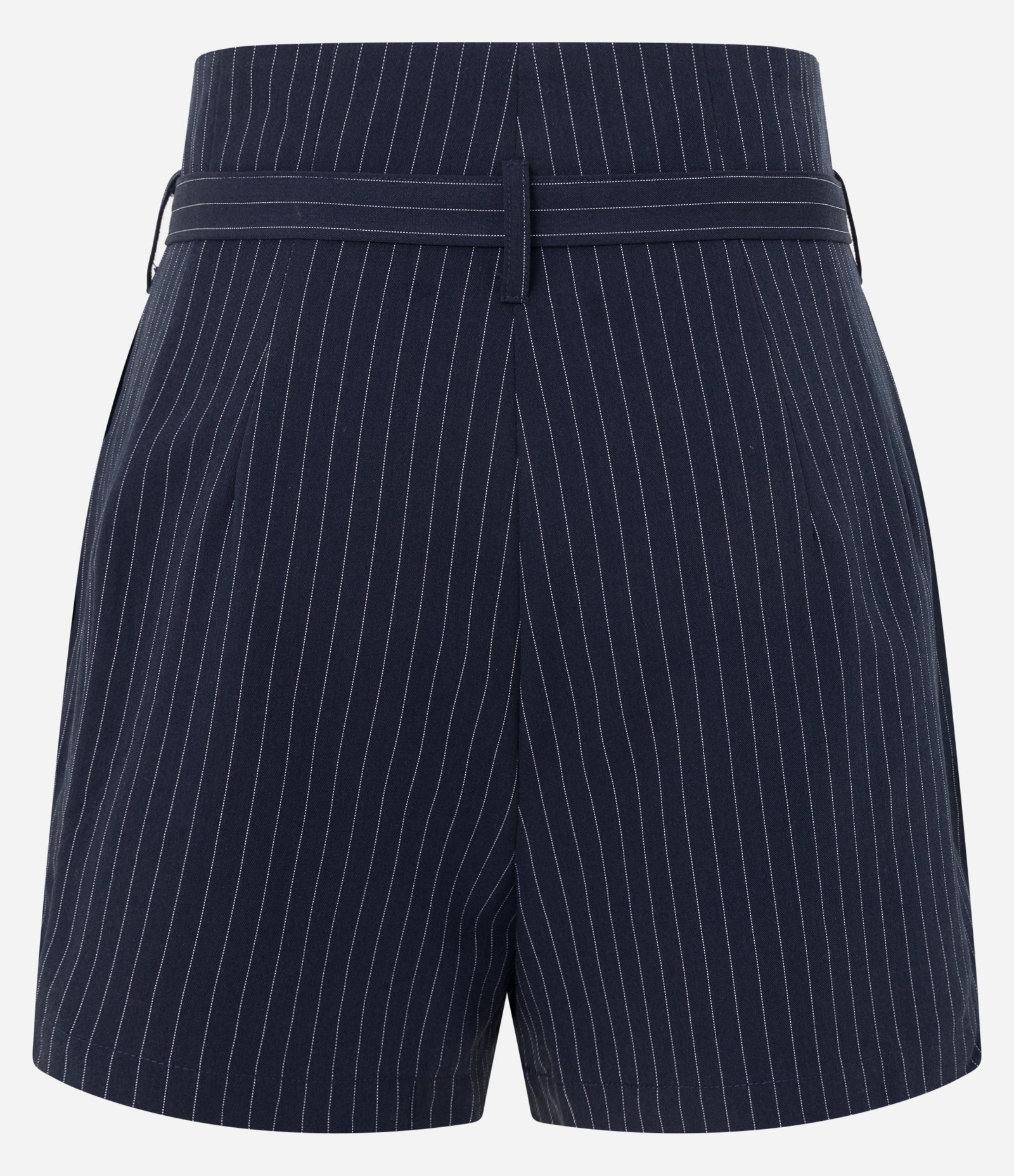 Short Clochard em Alfaiataria com Cinto e Listras Risca de Giz Azul Marinho 5