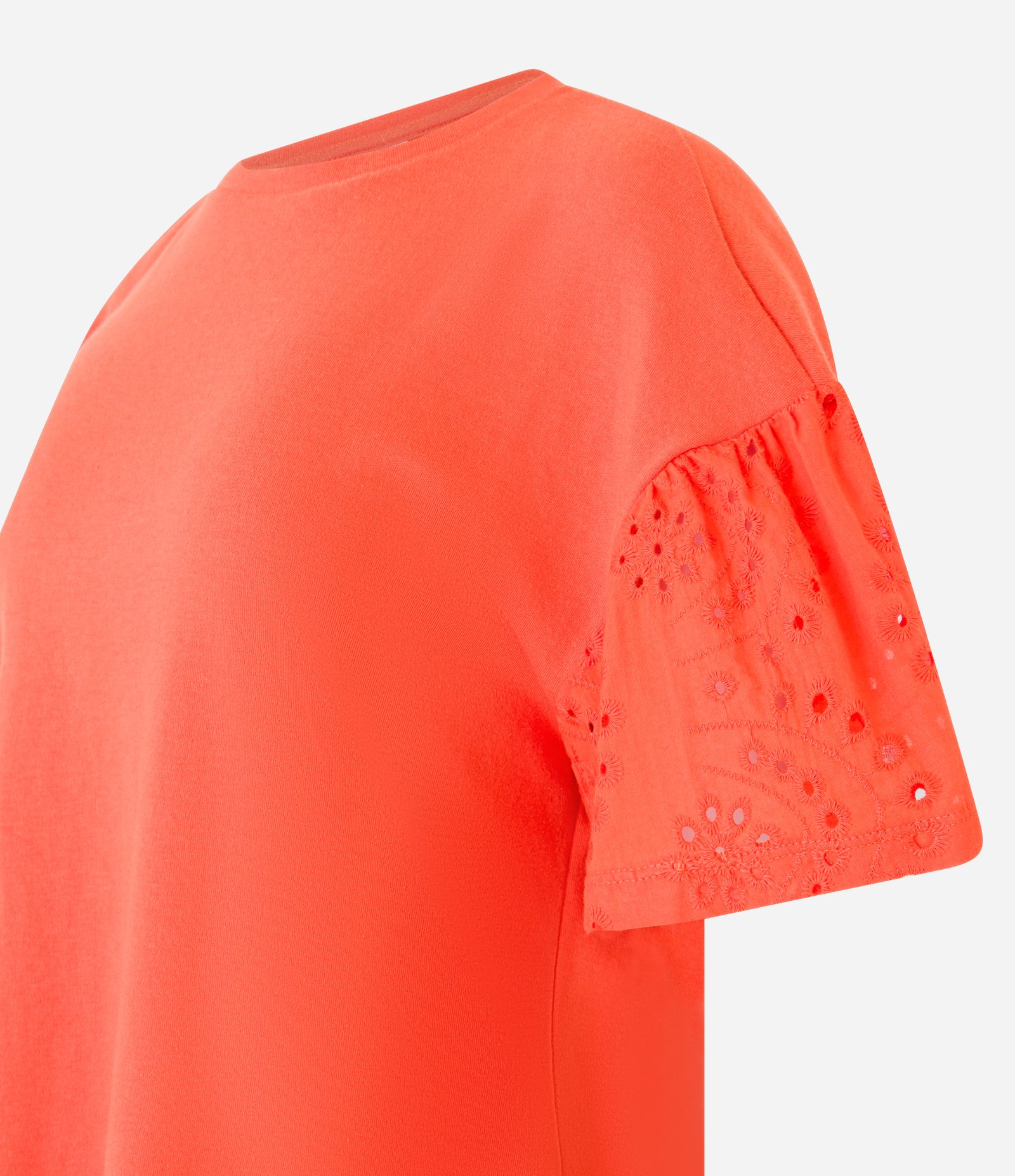 Blusa em Suedine com Recorte Bufante na Manga e Texturas Laise Laranja 3