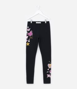 Calça Legging Infantil em Cotton com Estampa Doodles - Tam 5 a 14 Anos