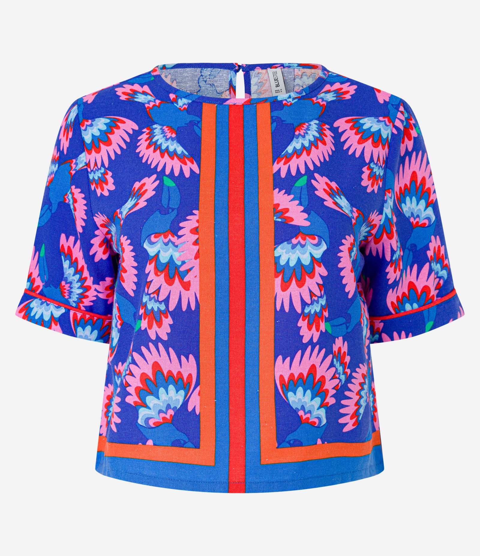 Blusa T-shirt em Viscose e Linho com Estampa de Tucanos Azul 4
