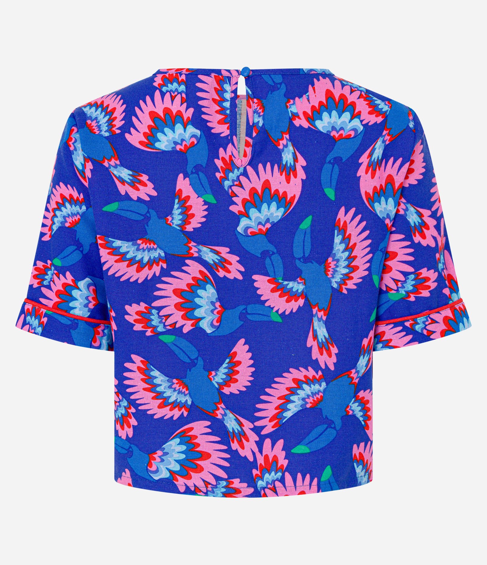 Blusa T-shirt em Viscose e Linho com Estampa de Tucanos Azul 6