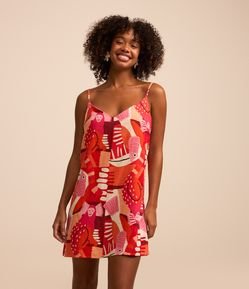 Vestido Curto em Viscose e Linho com Estampa de Bichinhos