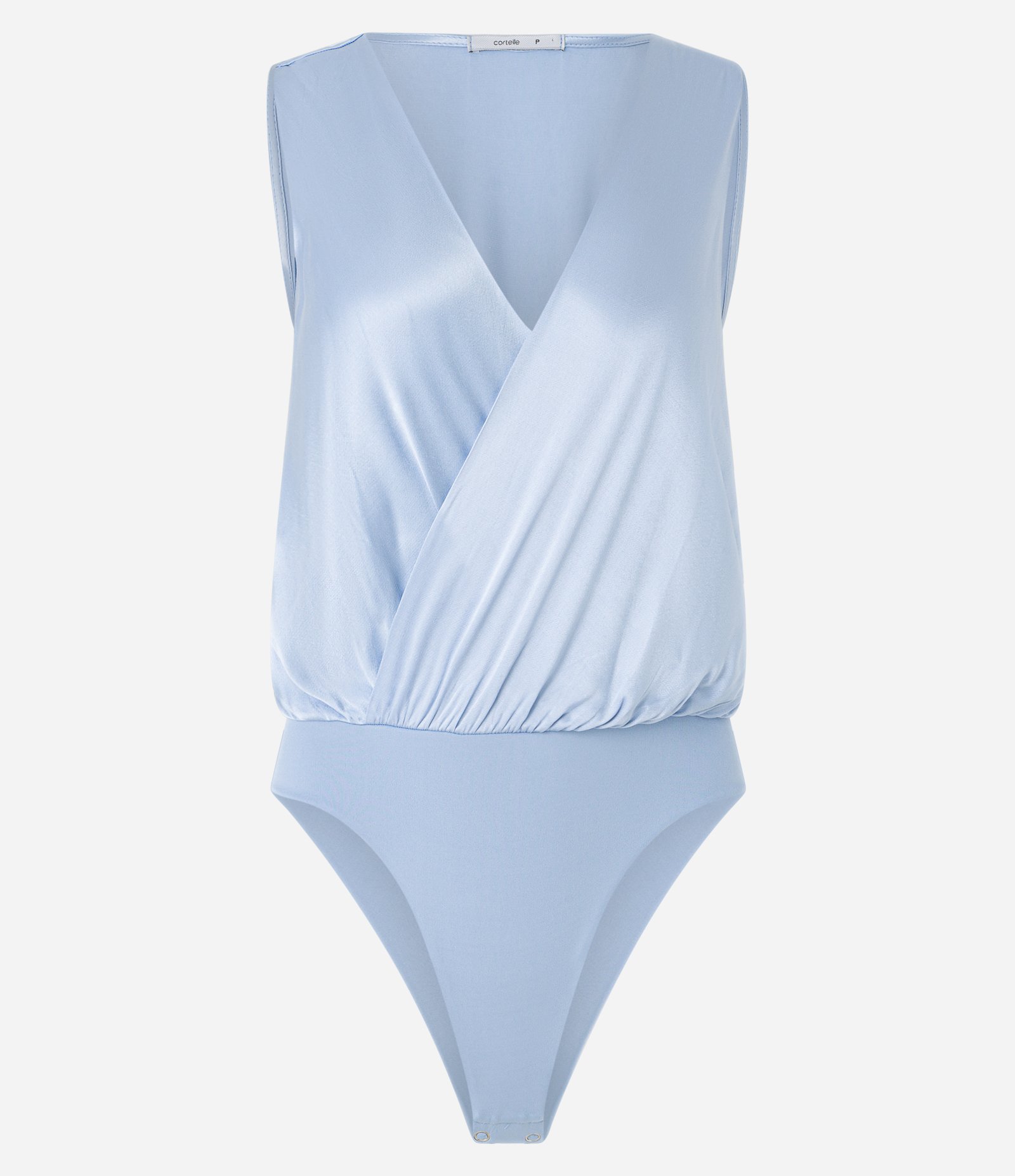 Body sem Manga em Chiffon com Decote Transpassado Azul 3