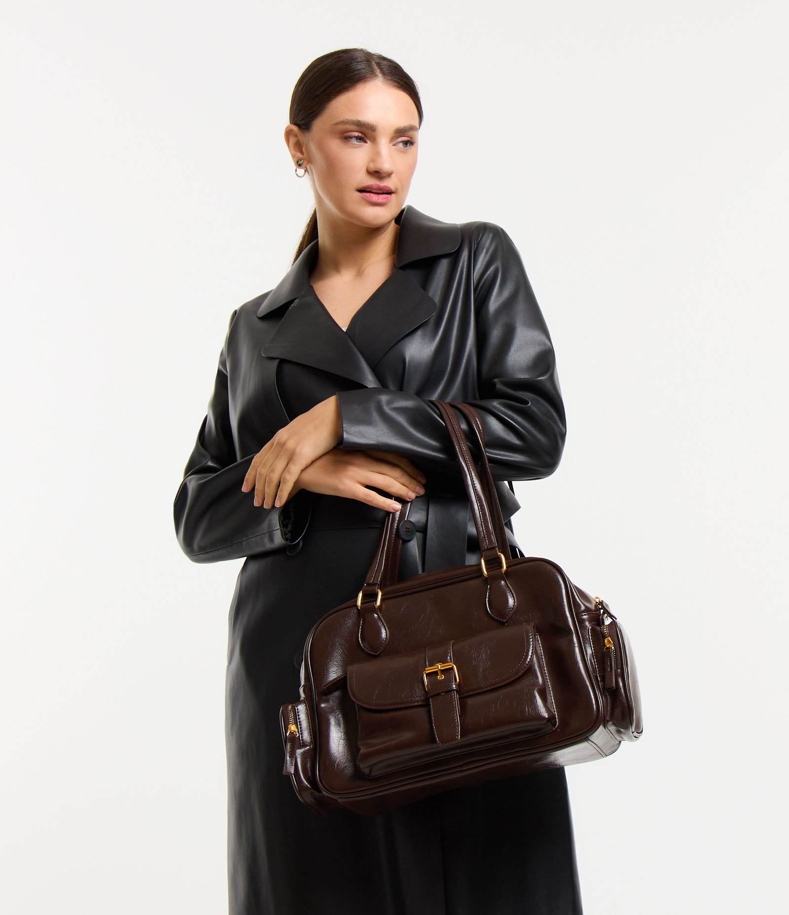 Bolsa Shoulder Grande em Pu com Bolso Frontais e Laterais U 7