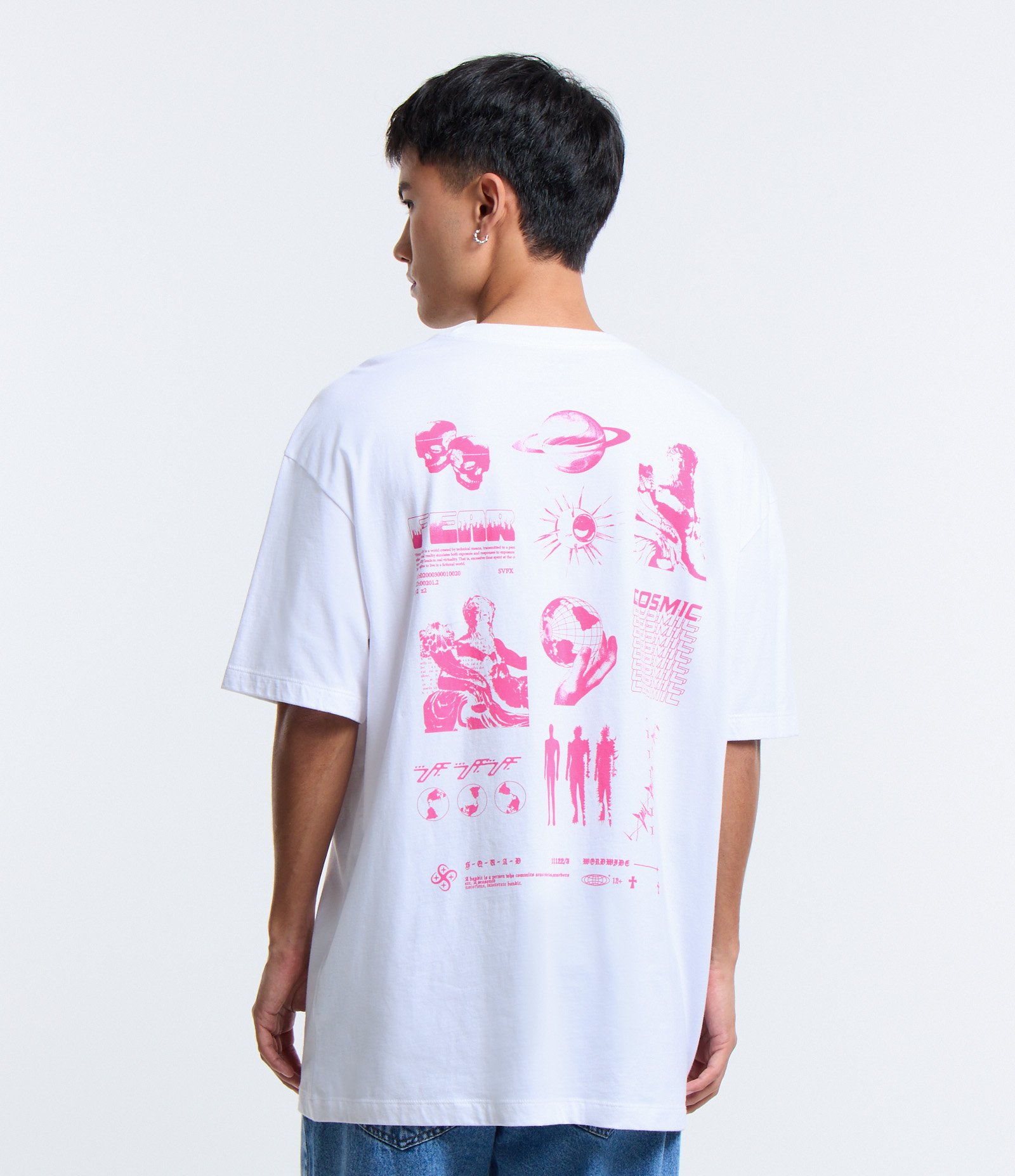 Camiseta Relaxed em Algodão com Estampa Fear Cosmic Branco 3