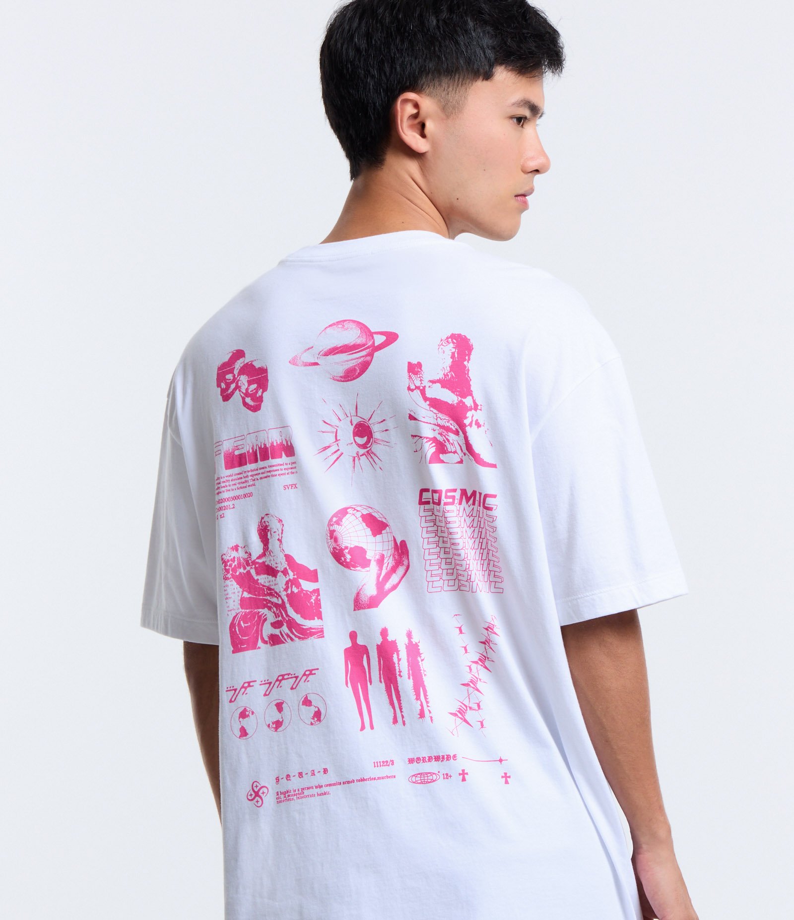 Camiseta Relaxed em Algodão com Estampa Fear Cosmic Branco 5