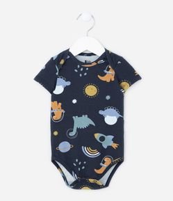 Body Infantil em Ribana Estampa Dinos no Espaço - Tam RN a 18 meses