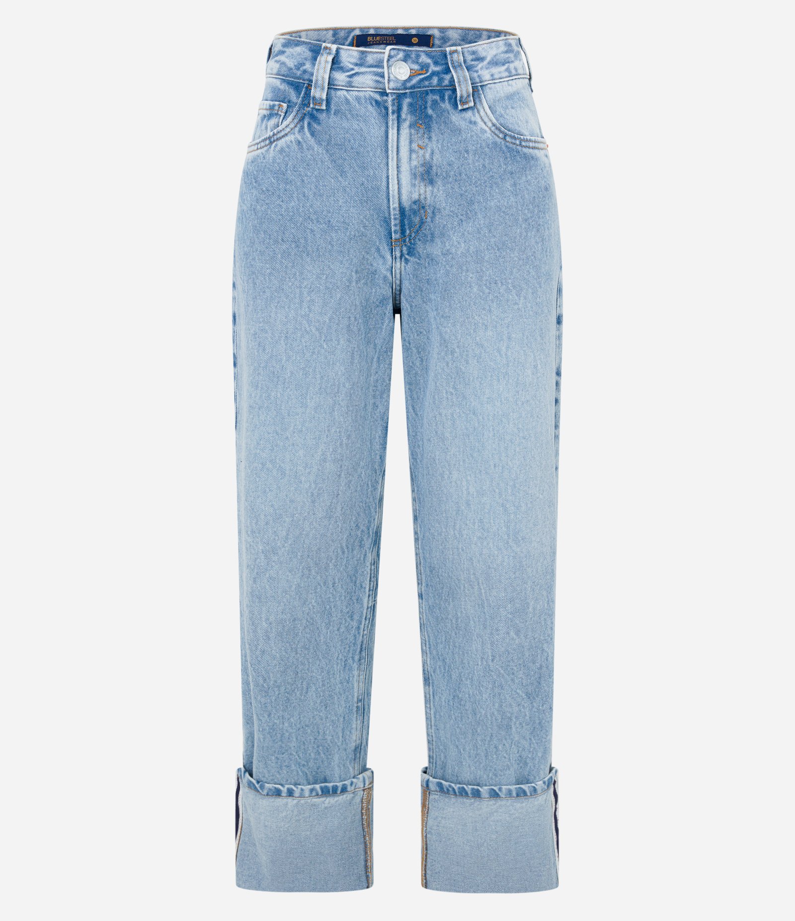Calça Reta em Jeans com Barra Ampla Dobrada Azul 6