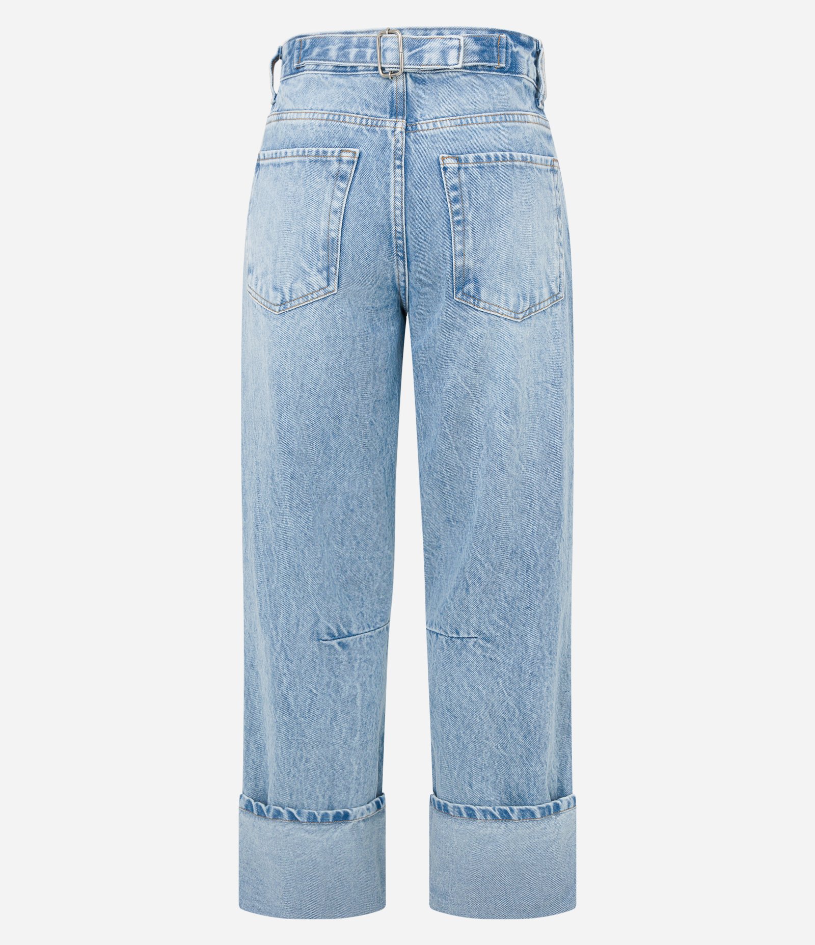 Calça Reta em Jeans com Barra Ampla Dobrada Azul 7