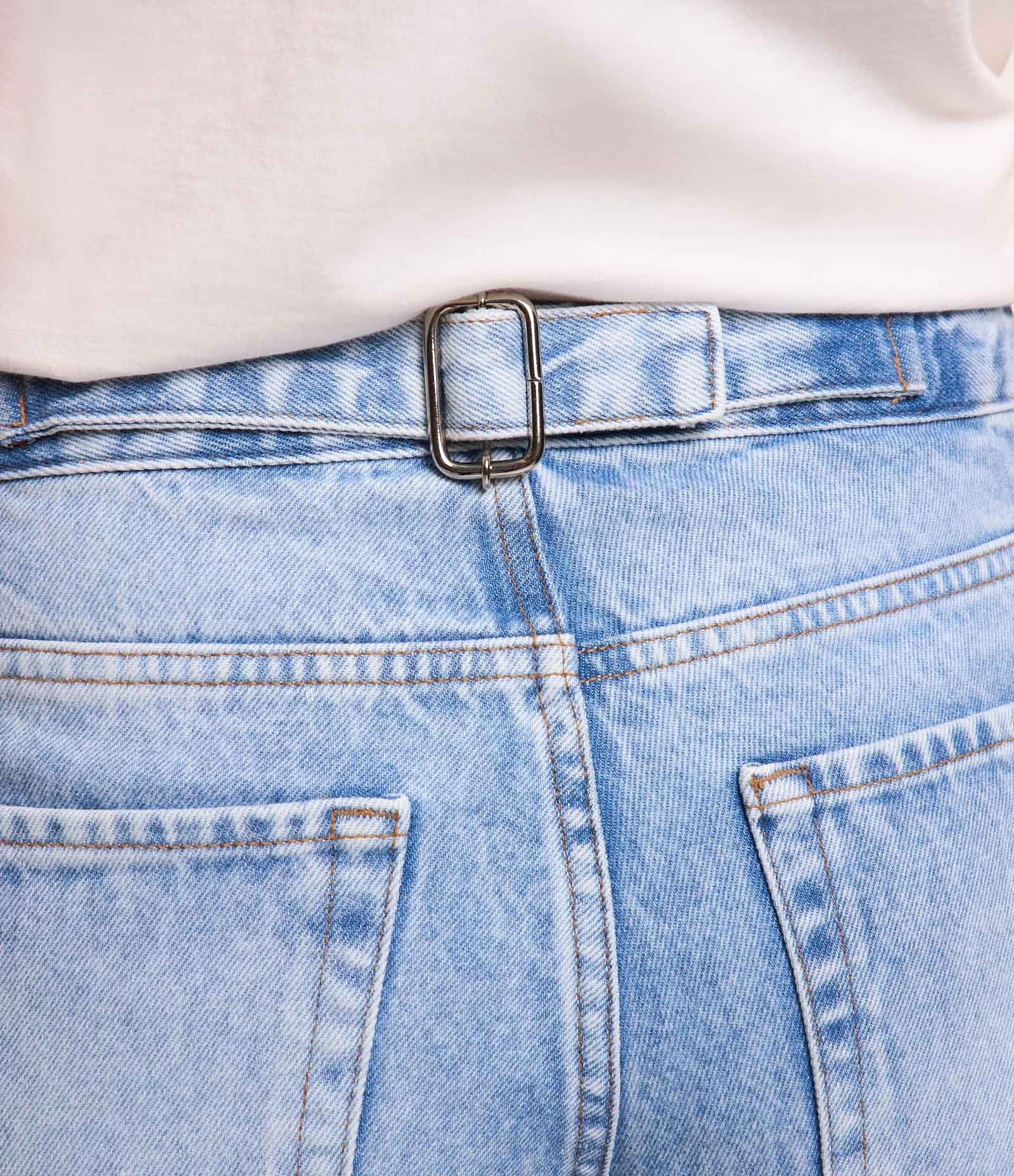 Calça Reta em Jeans com Barra Ampla Dobrada Azul 5