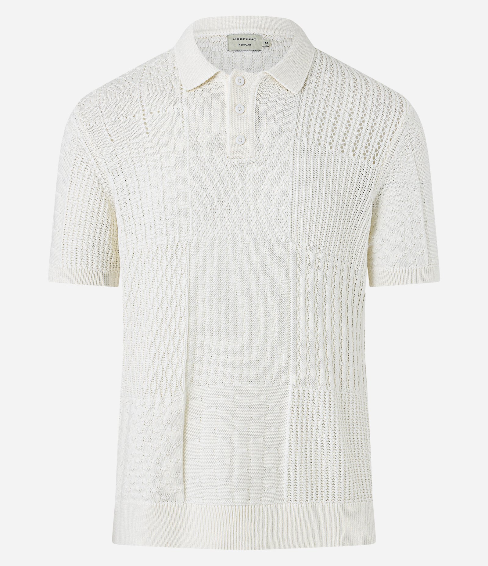 Camisa Polo Regular em Algodão com Textura Patchwork Coconut Milk 7