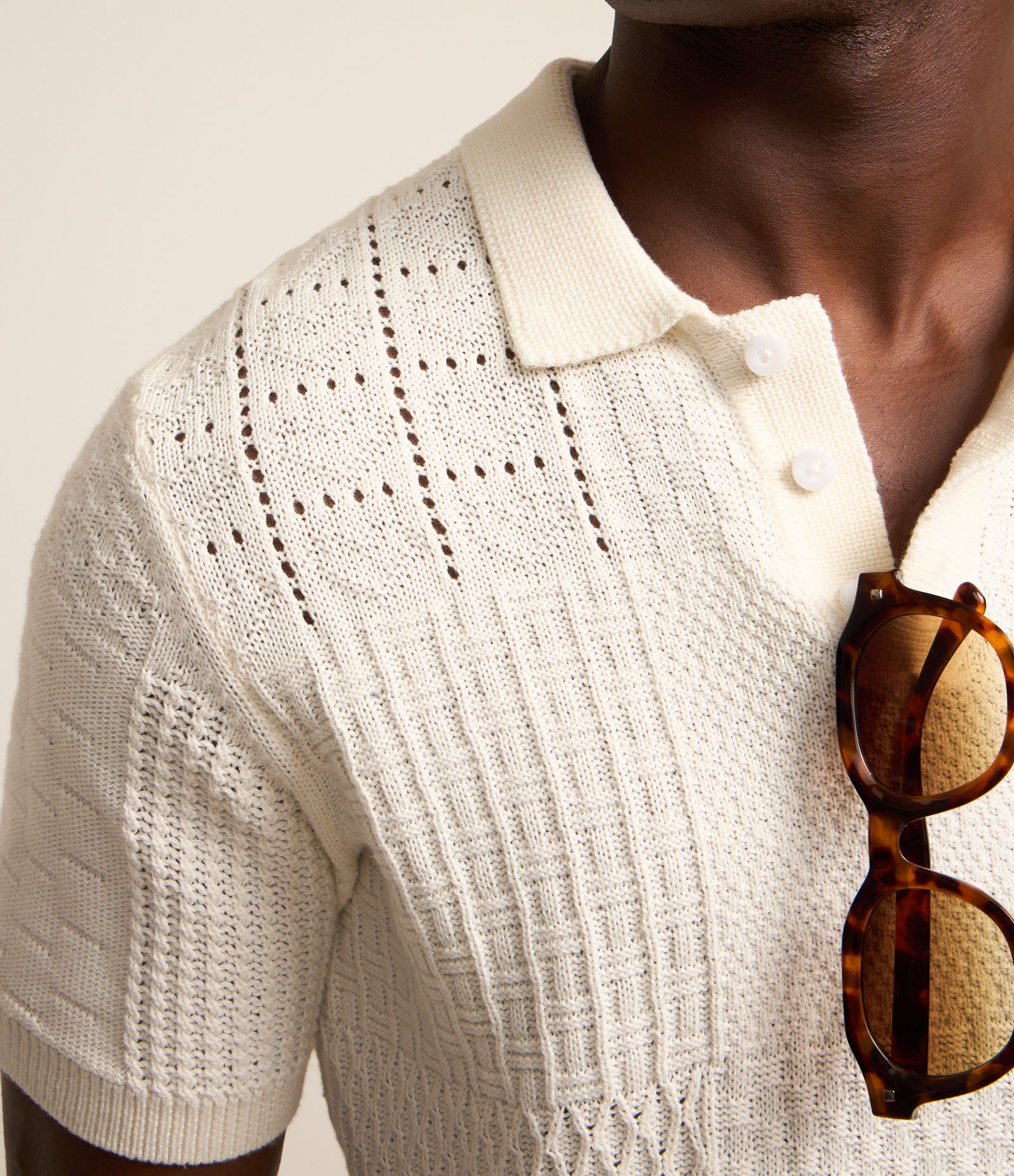 Camisa Polo Regular em Algodão com Textura Patchwork Coconut Milk 4