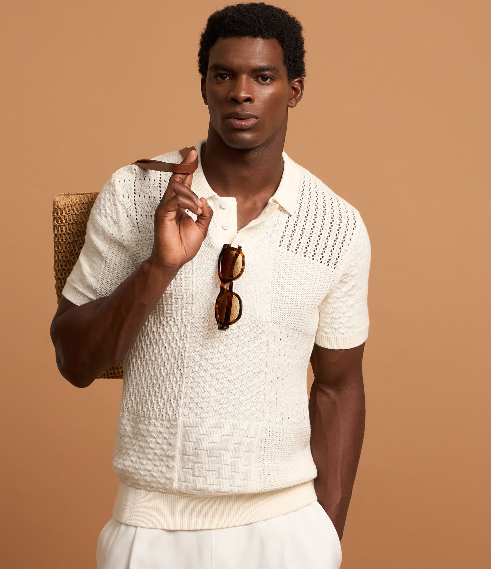 Camisa Polo Regular em Algodão com Textura Patchwork Coconut Milk 6