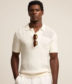Camisa Polo Regular em Algodão com Textura Patchwork
