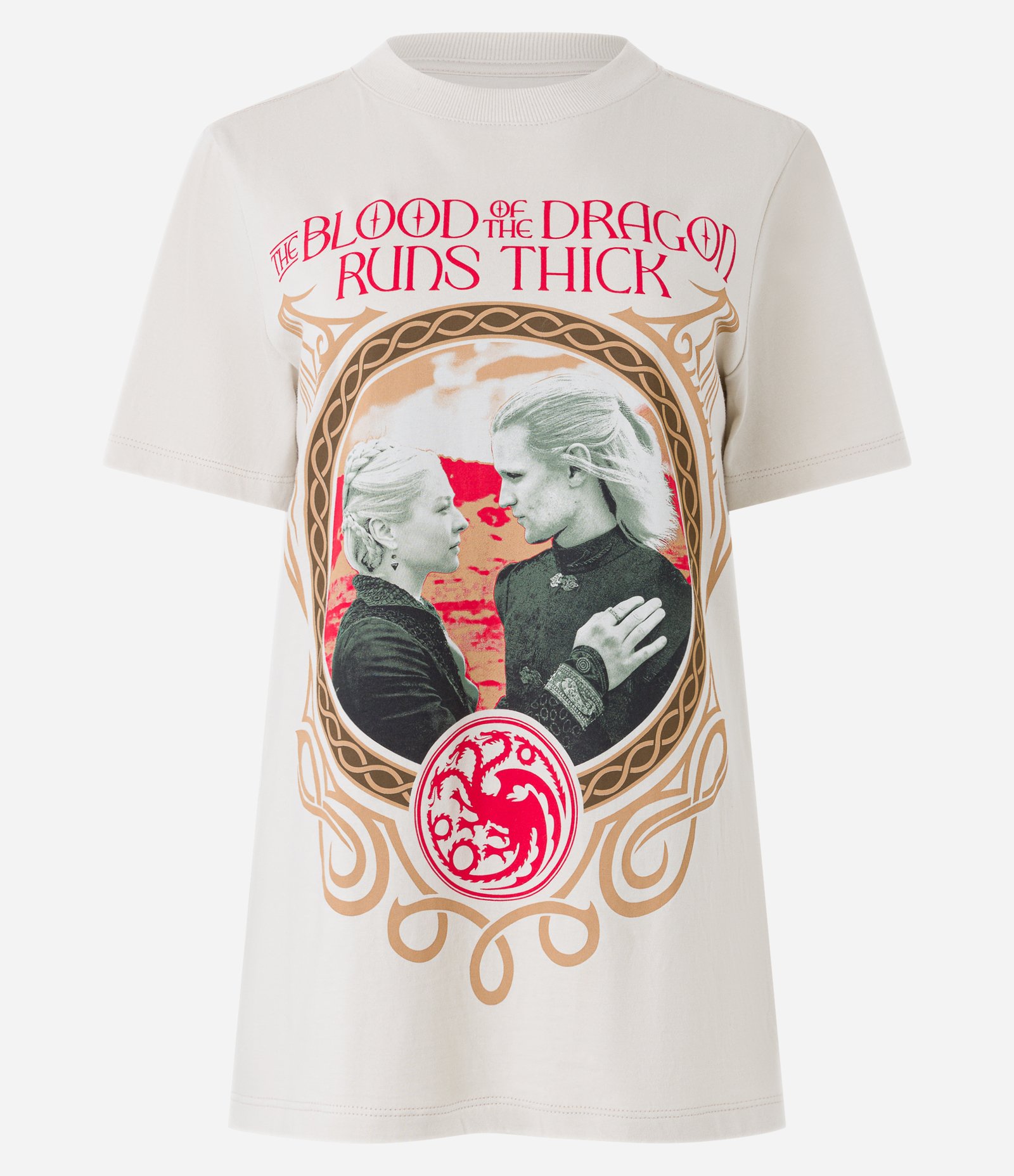 Camiseta Alongada em Algodão com Estampa House of the Dragon Bege 5