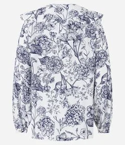 Blusa em Viscose com Babado na Gola e Estampa Floral