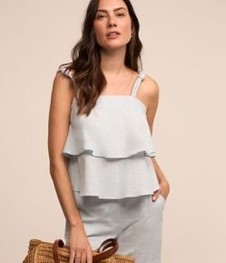 Blusa em Tricoline com Alça Detalhada e Babado em Camadas