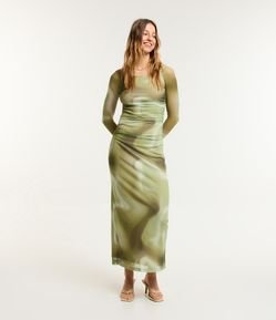Vestido Longo em Tule com Estampa Manchadinha