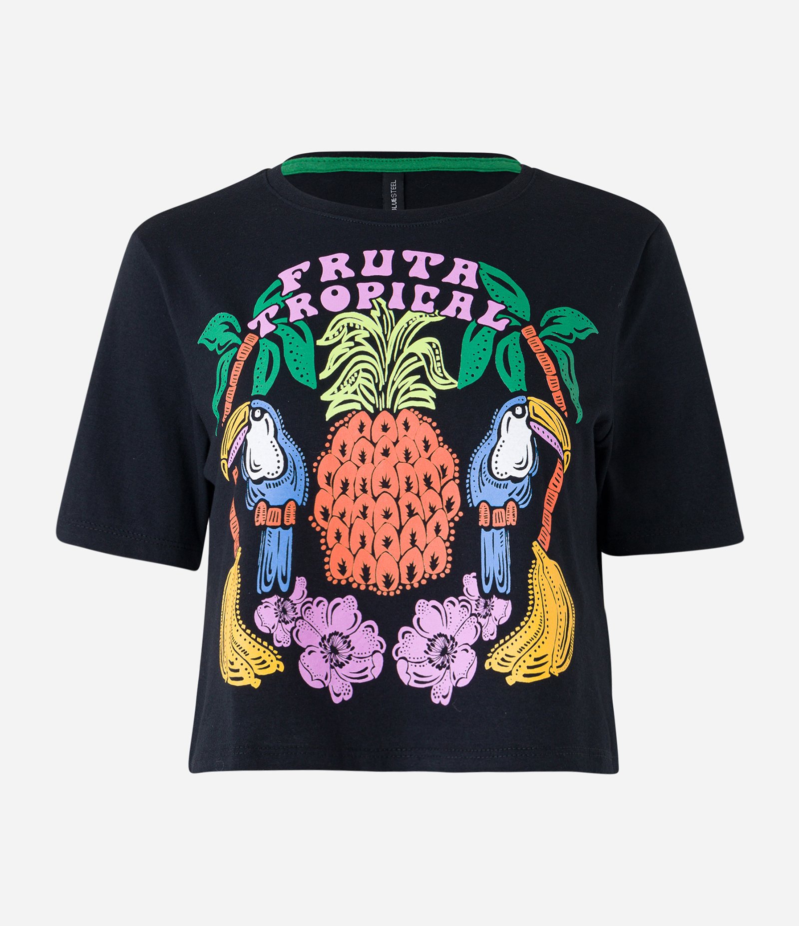 Blusa T-shirt em Algodão com Estampa Fruta Tropical Preto 5