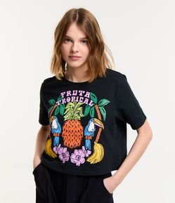Blusa T-shirt em Algodão com Estampa Fruta Tropical