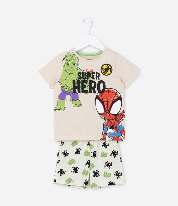 Pijama Curto Infantil em Algodão com Estampa Spidey e Baby Hulk - Tam 2 a 4 Anos