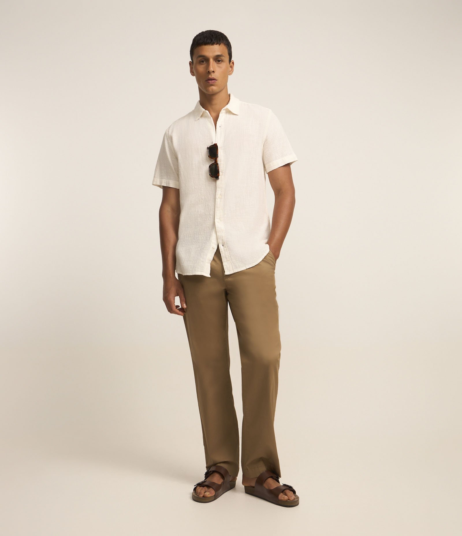 Camisa Regular em Algodão com Textura Rajada Off White 2