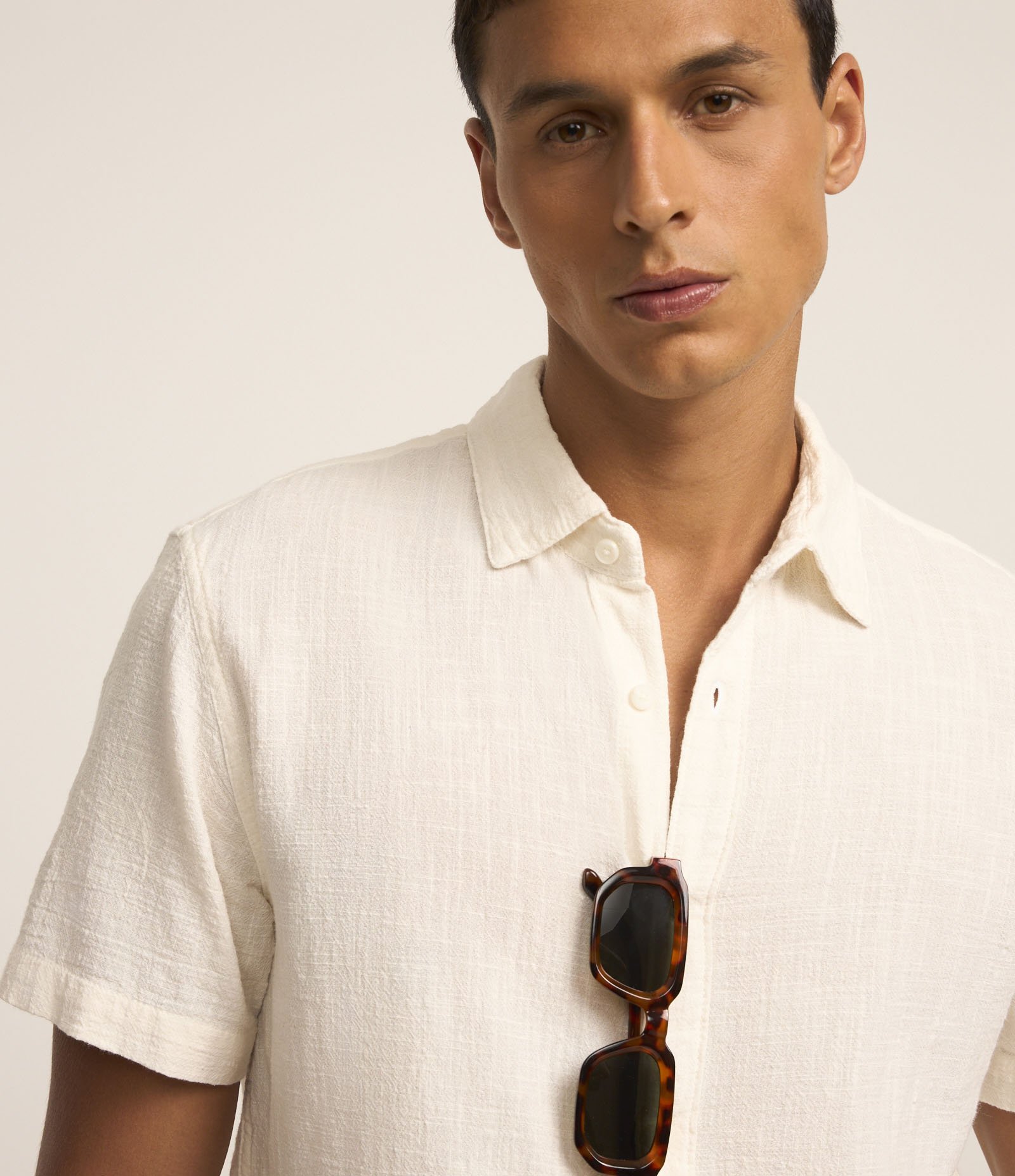 Camisa Regular em Algodão com Textura Rajada Off White 3
