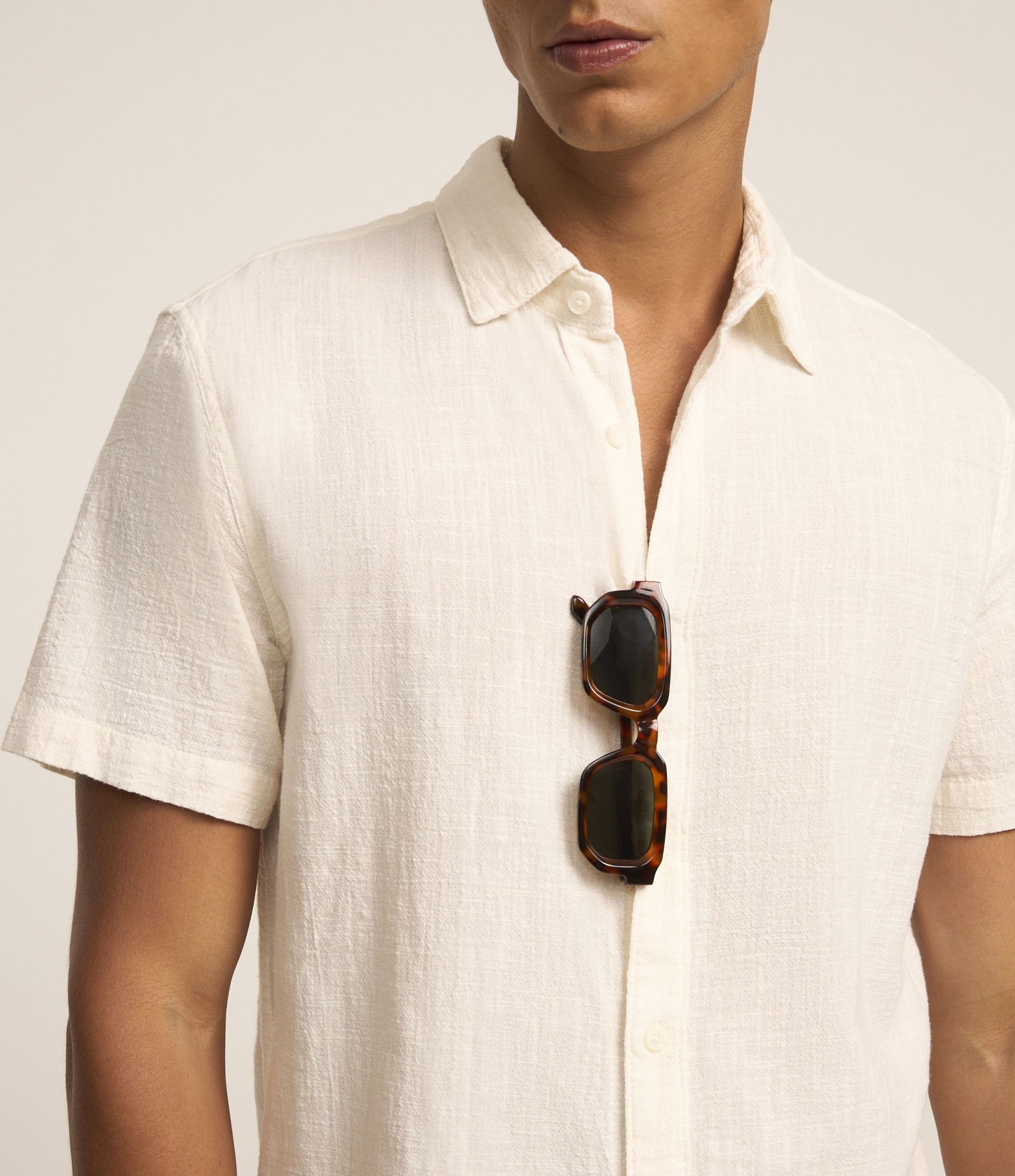 Camisa Regular em Algodão com Textura Rajada Off White 4