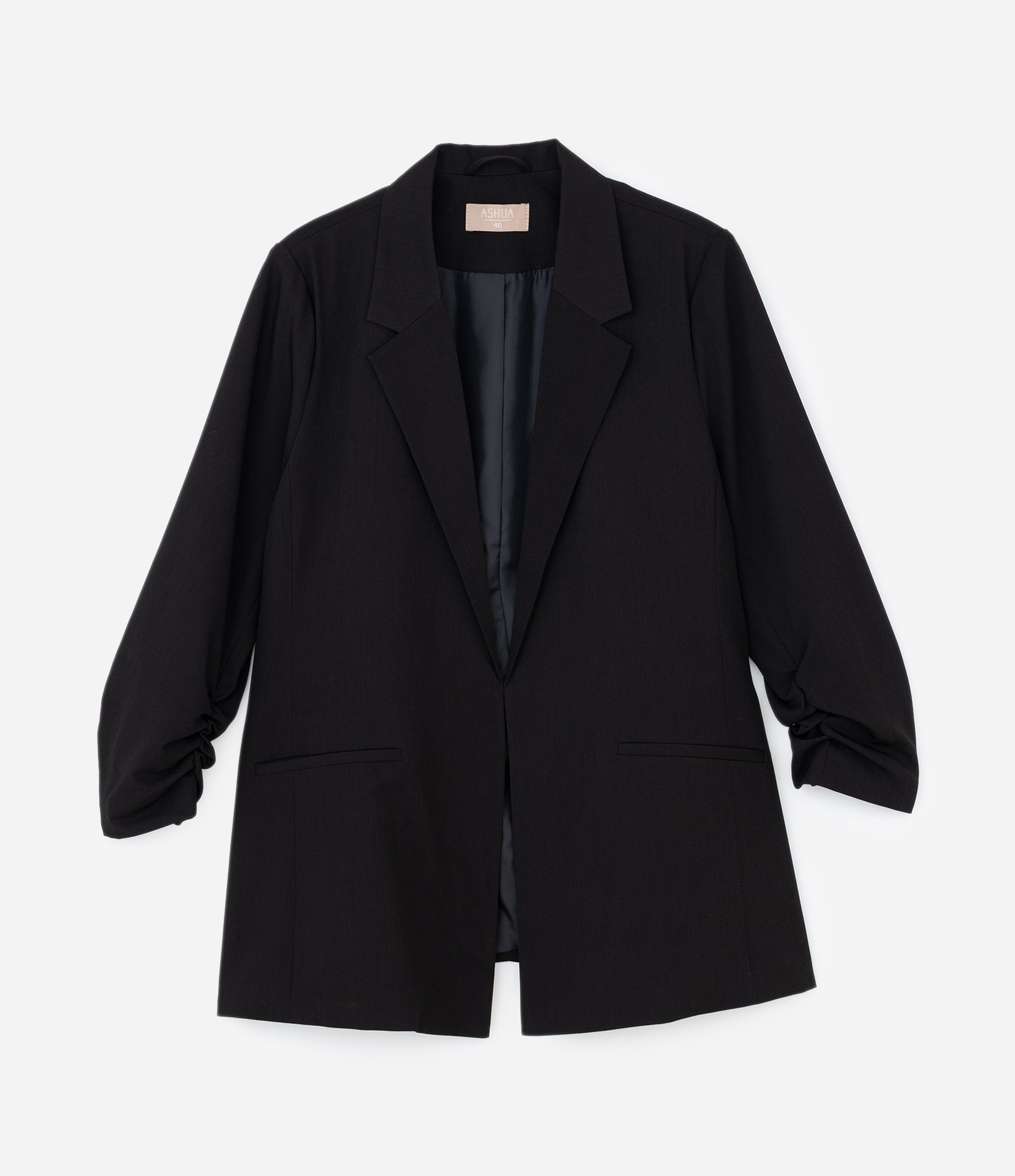 Blazer Alongado em Crepe Manga Puxadinha Curve & Plus Size Preto 6