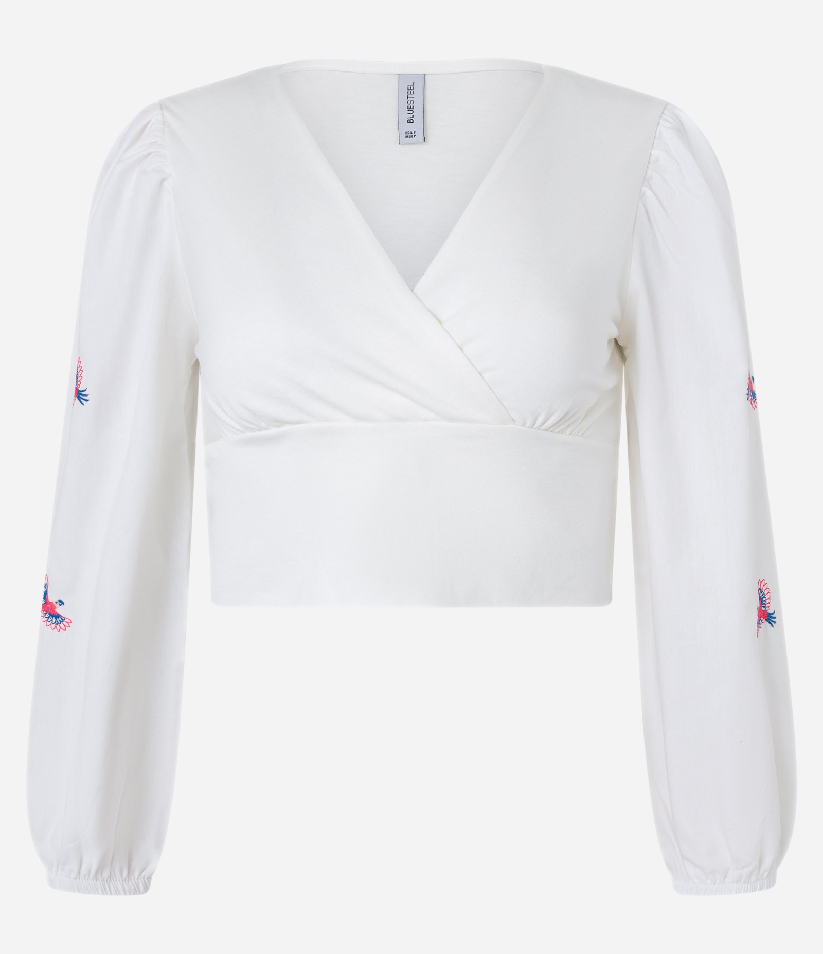 Blusa Cropped em Viscose com Bordado de Araras Branco 5