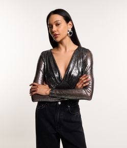 Body Metalizado com Transparência e Franzidos