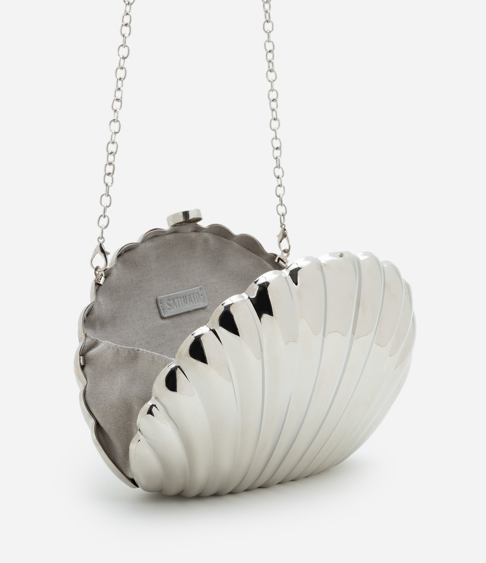 Bolsa Clutch Pequena em Metal com Formato de Concha 3